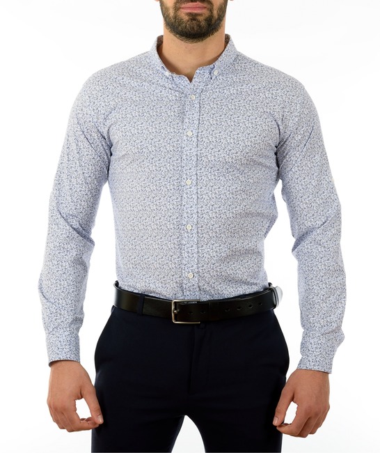 Мъжка бяла риза на малки сини клонки