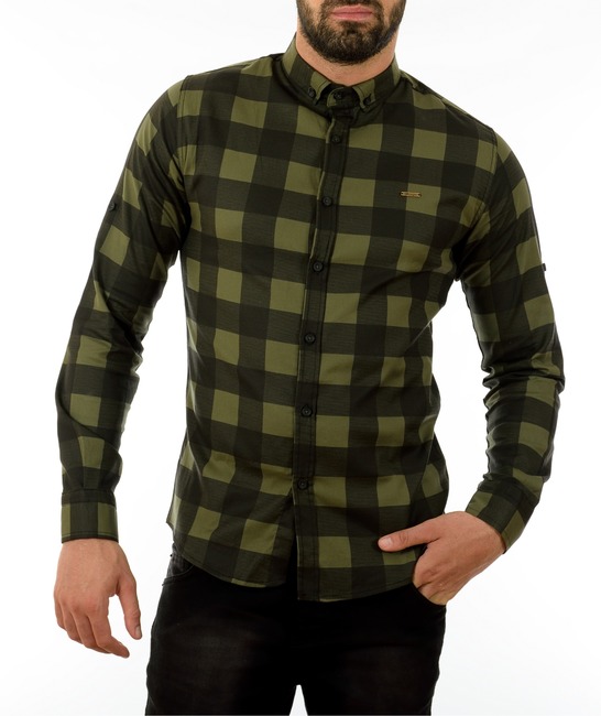 Мъжка зелено черна карирана риза