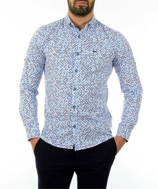 Мъжка бяла риза на сини кръгове 