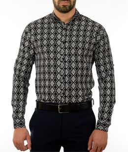 Мъжка черна риза на големи лилави ромбоиди