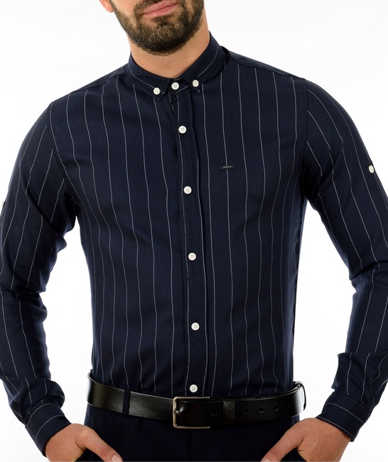Мъжка синя риза на широки райета