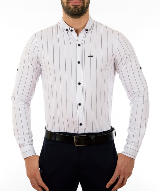 Мъжка бяла риза на широки черни райета