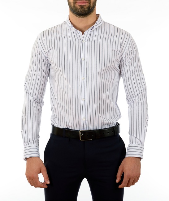 Мъжка бяла риза на прекъснати и непрекъснати линий 