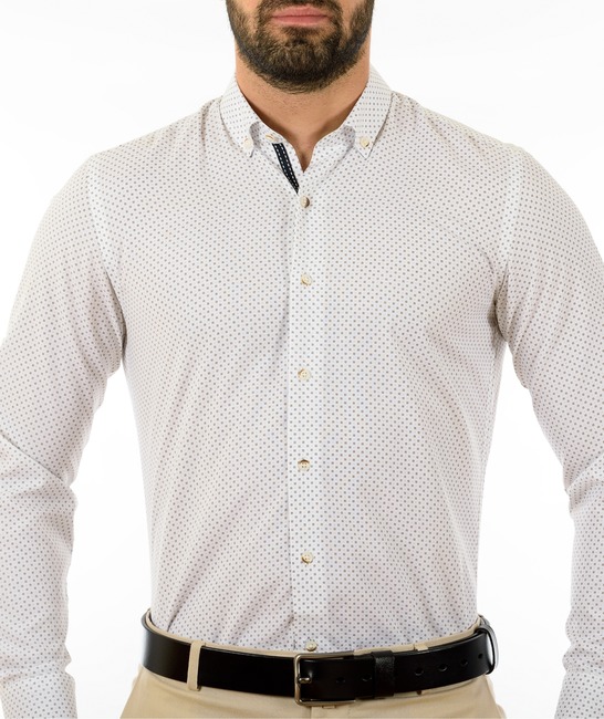 Мъжка официална бяла риза на точки в кръг