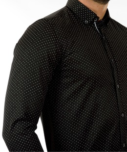 Мъжка официална черна риза на бели хиксчета