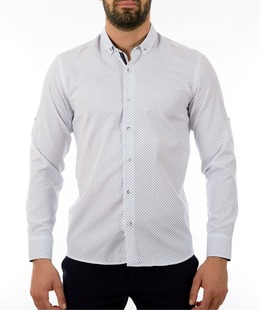 Мъжка официална бяла риза на ситни снежинки и точки