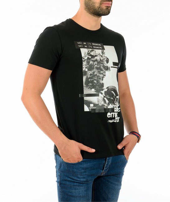 Мъжка черна тениска с щампа на човек
