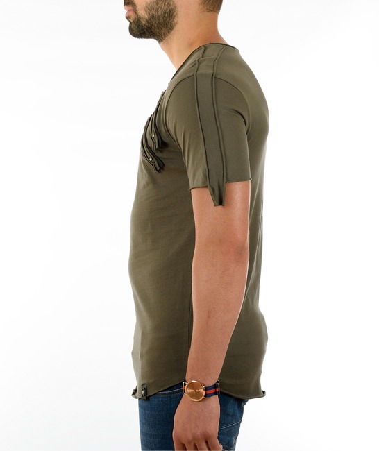 Мъжка зелена тениска с два ципа от лява страна