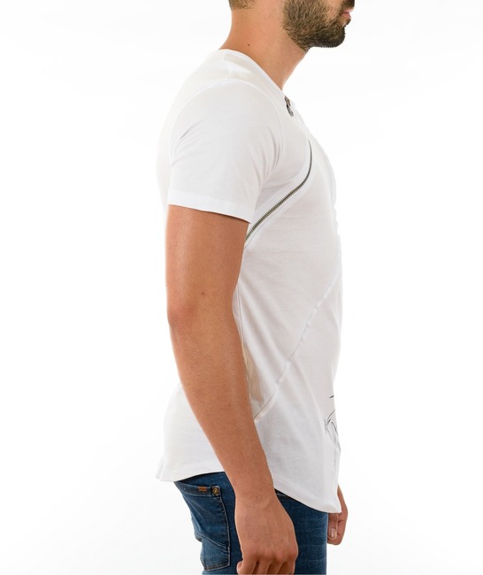 Мъжка бяла тениска с голям цип и черен надпис