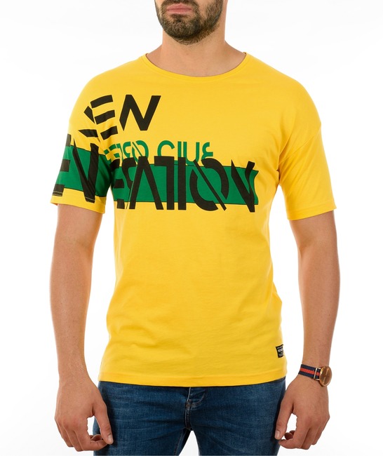 Мъжка жълта тениска на зелено и черно