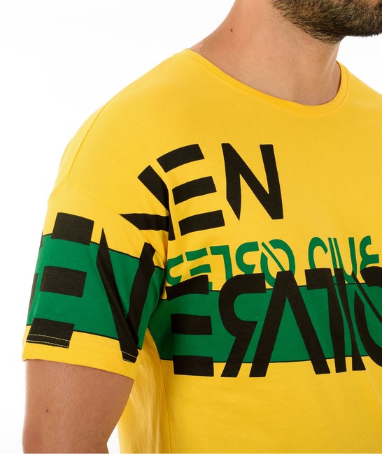 Мъжка жълта тениска на зелено и черно