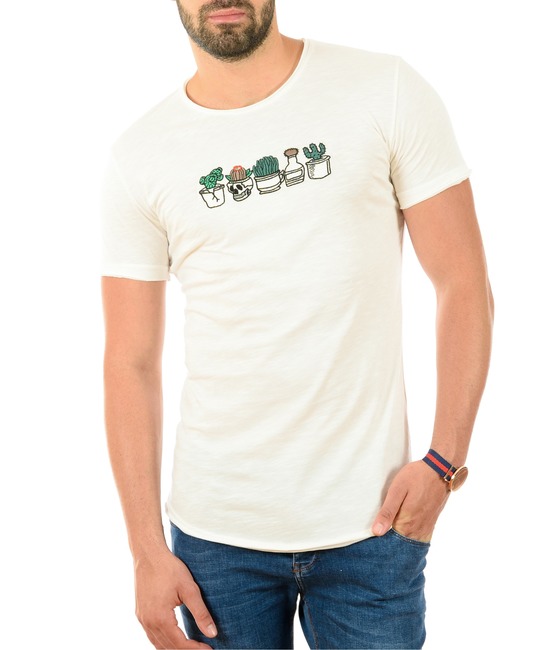 Мъжка бяла тениска на кактусчета