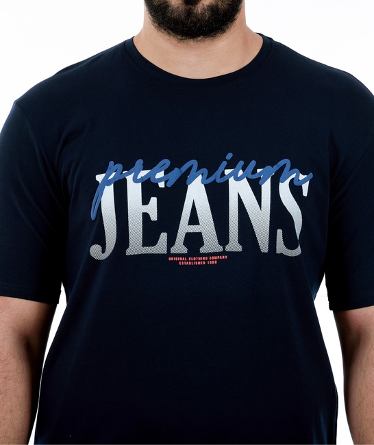 06 - Мъжка тъмно синя тениска с голям надпис JEANS