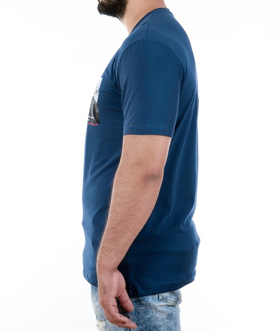 28 - Мъжка синя тениска на сива щампа
