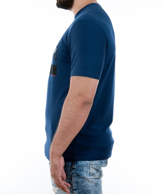 38 - Мъжка синя тениска с черна лента и бял надпис