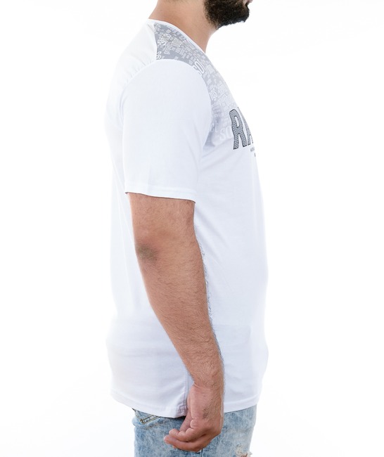 41 - Мъжка бяла тениска със сив надпис на бели точки