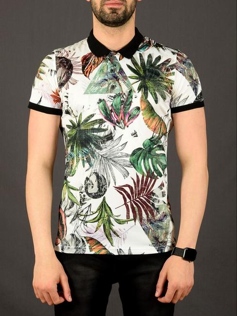 17 - Мъжка тениска с яка бяла на палмови листа