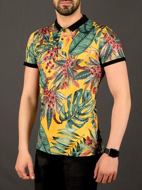 19 - Мъжка жълта тениска с яка на палмови листа