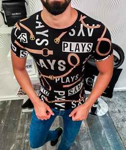 Черна тениска PLAYS с декорация рисувани колани