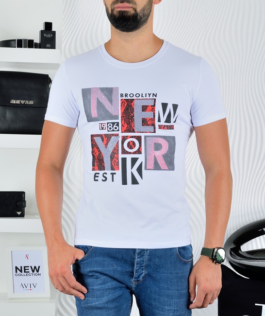 Бяла мъжка тениска New York 1986