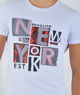 Бяла мъжка тениска New York 1986