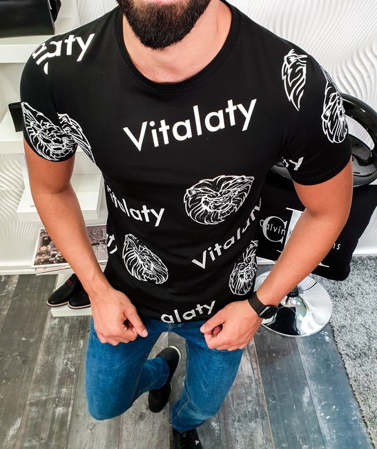 Черна мъжка тениска Vitalaty с глава на лъв