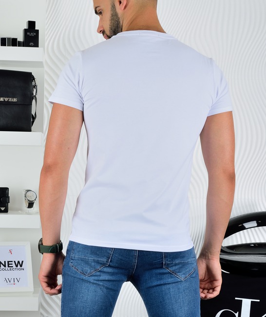 Мъжка бяла тениска NYS с камъни и лента цветове