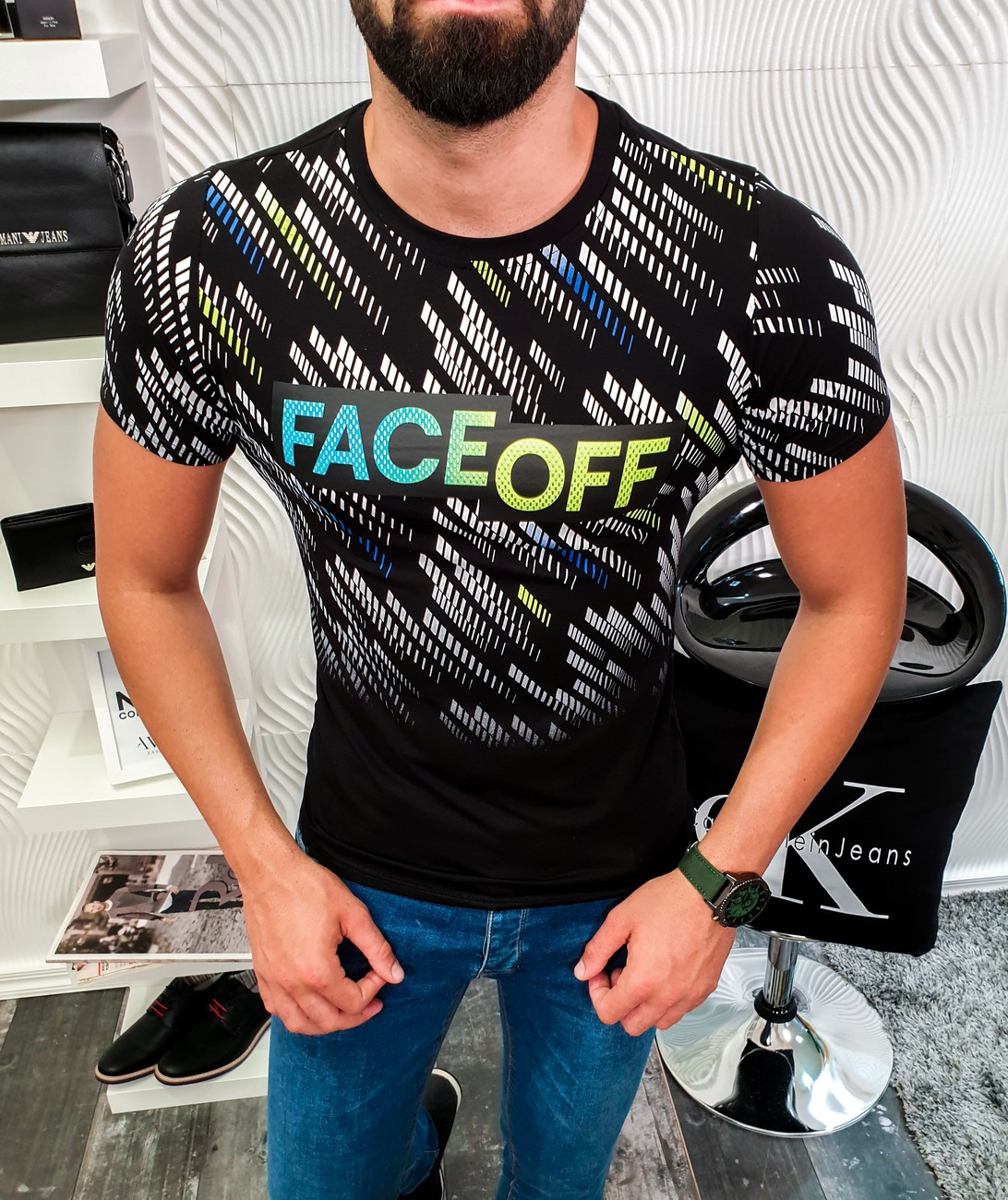 Черна мъжка тениска Face Off Черна мъжка тениска Face Off