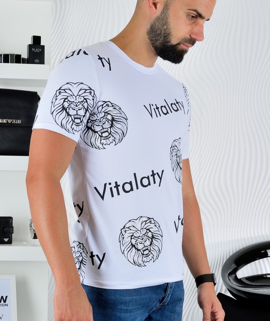 Бяла мъжка тениска Vitalaty с глава на лъв