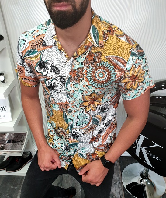 Мъжка риза с къс ръкав на цветя