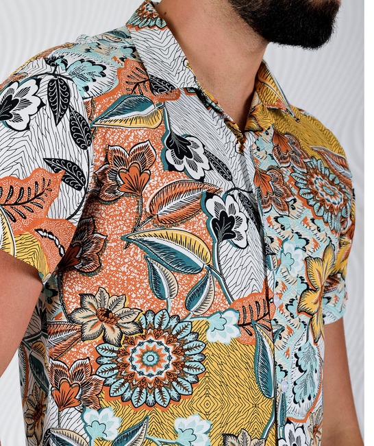 Мъжка риза с къс ръкав на цветя