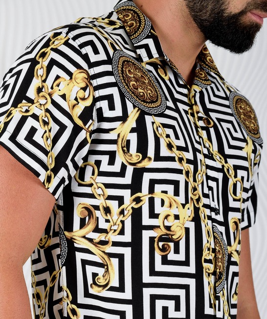 Мъжка риза къс ръкав със златни елементи тип Версаче
