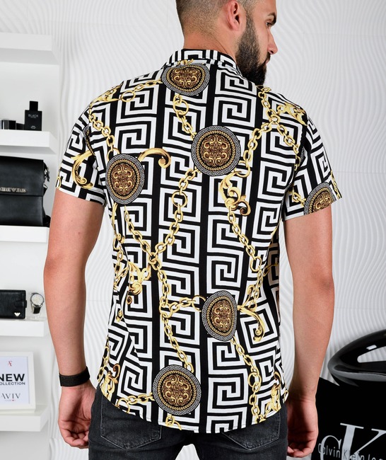 Мъжка риза къс ръкав със златни елементи тип Версаче