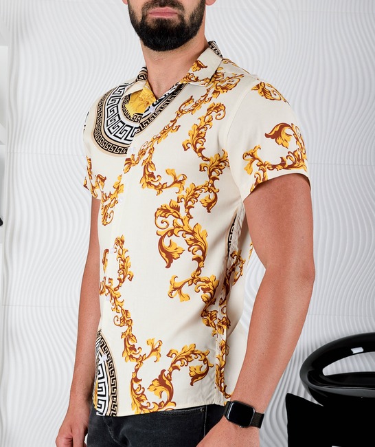 Мъжка риза къс ръкав с орнаменти тип Версаче