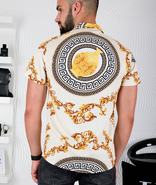 Мъжка риза къс ръкав с орнаменти тип Версаче
