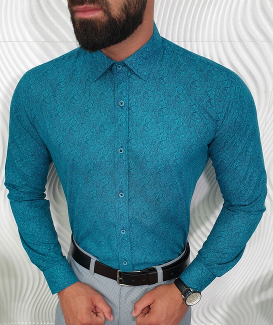Мъжка тюркоазена риза с абстрактни елементи