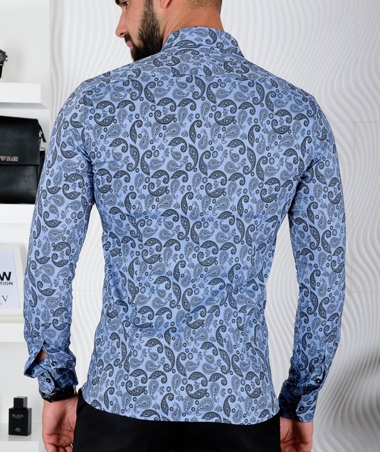 Синьо лилава мъжка риза с swirls елементи
