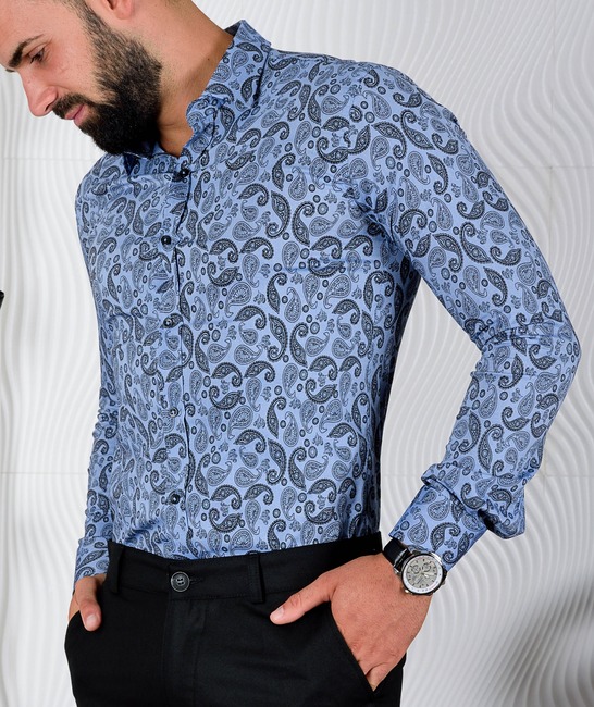 Синьо лилава мъжка риза с swirls елементи