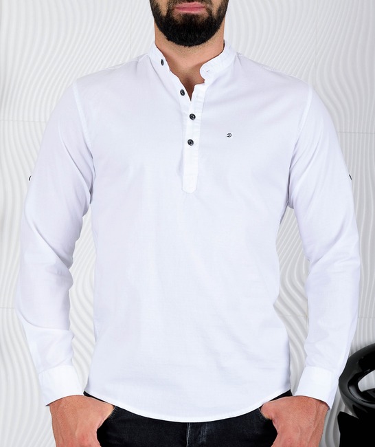 Мъжка бяла риза със столче яка