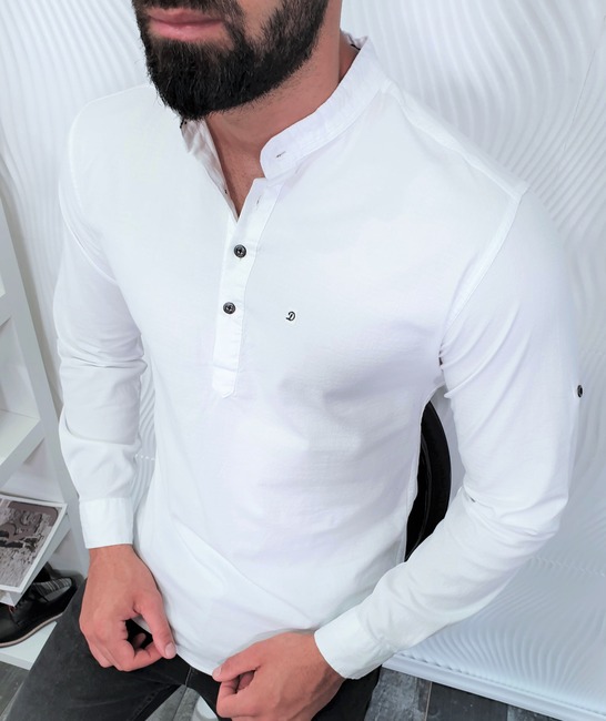 Мъжка бяла риза със столче яка