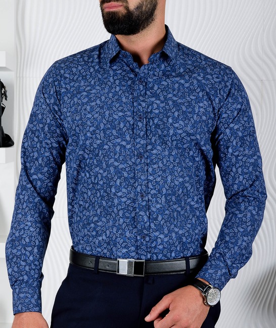 Тъмно синя мъжка риза с paisley елементи