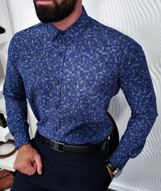 Тъмно синя мъжка риза с paisley елементи