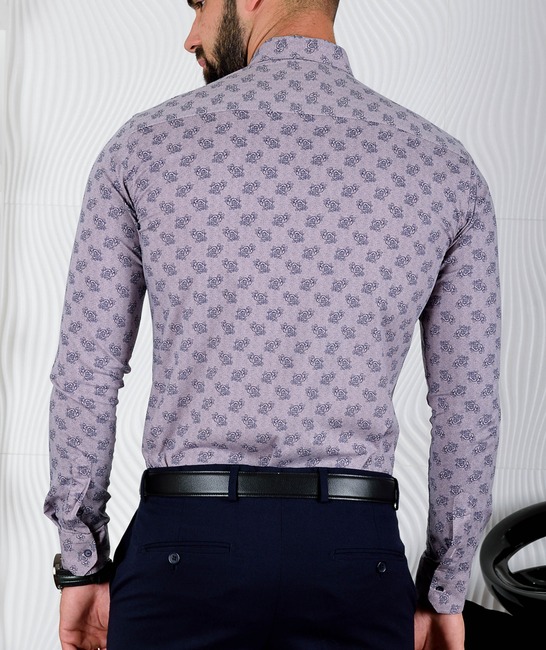 Мъжка пастелено виолетова риза с принт на цветя