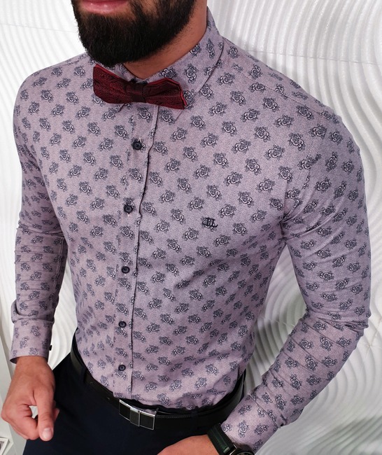 Мъжка пастелено виолетова риза с принт на цветя