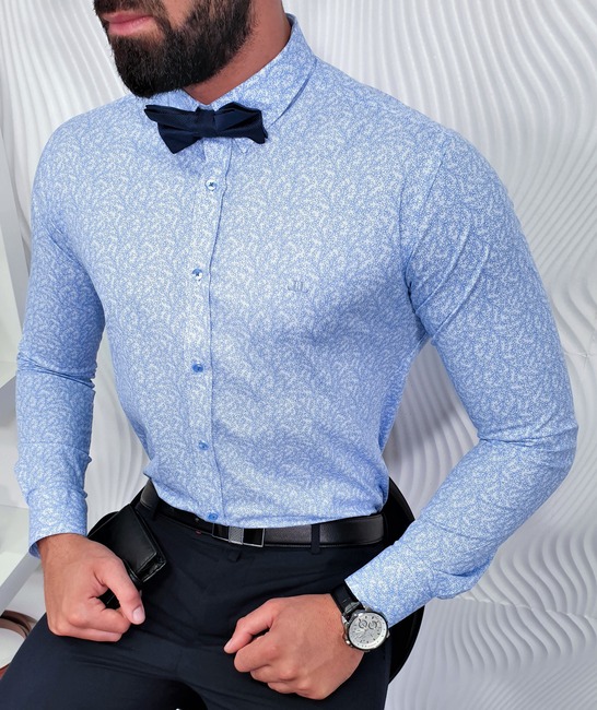 Бяла мъжка риза на сини елементи