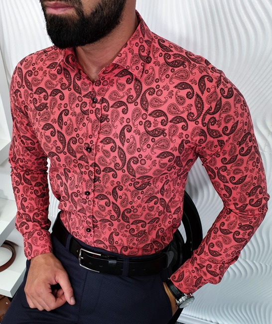 Мъжка розова риза с paisley елементи