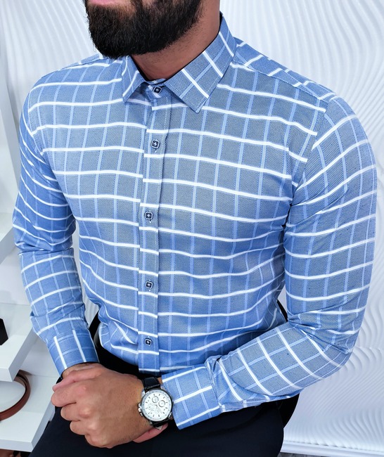 Мъжка синя риза на каре