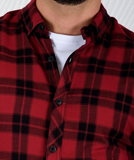 Мъжка карирана риза цвят бордо на малки квадрати