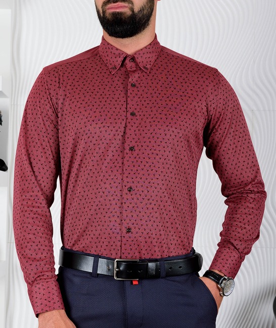 Мъжка риза на звездички цвят бордо