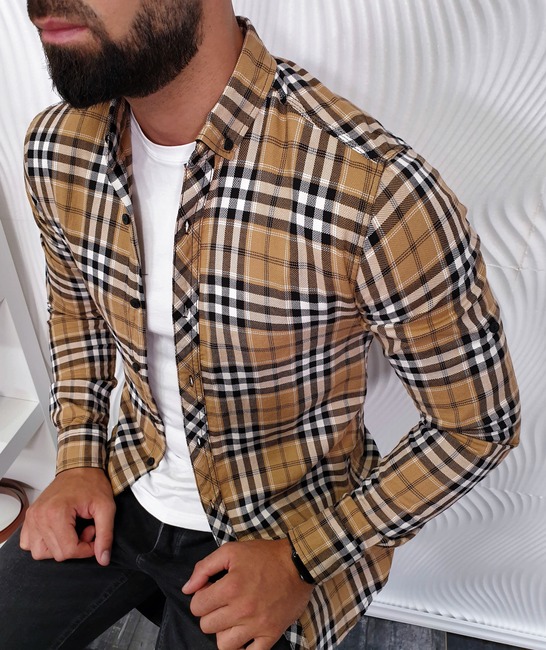 Мъжка карирана риза цвят кафяв на малки квадрати